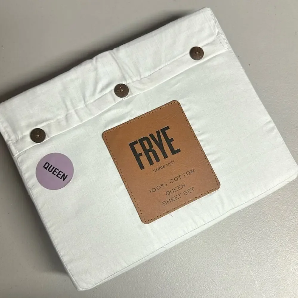 Frye Queen Sheet 4 Pc Set Flat Fitted Pillowcase Light Gray 100% Cotton New